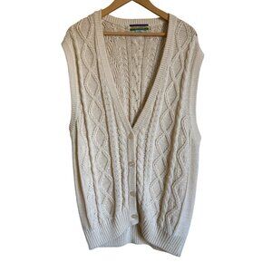 Bryn Connelly Vintage 90s Ivory Cable Knit Cardigan Vest Size 40/XL